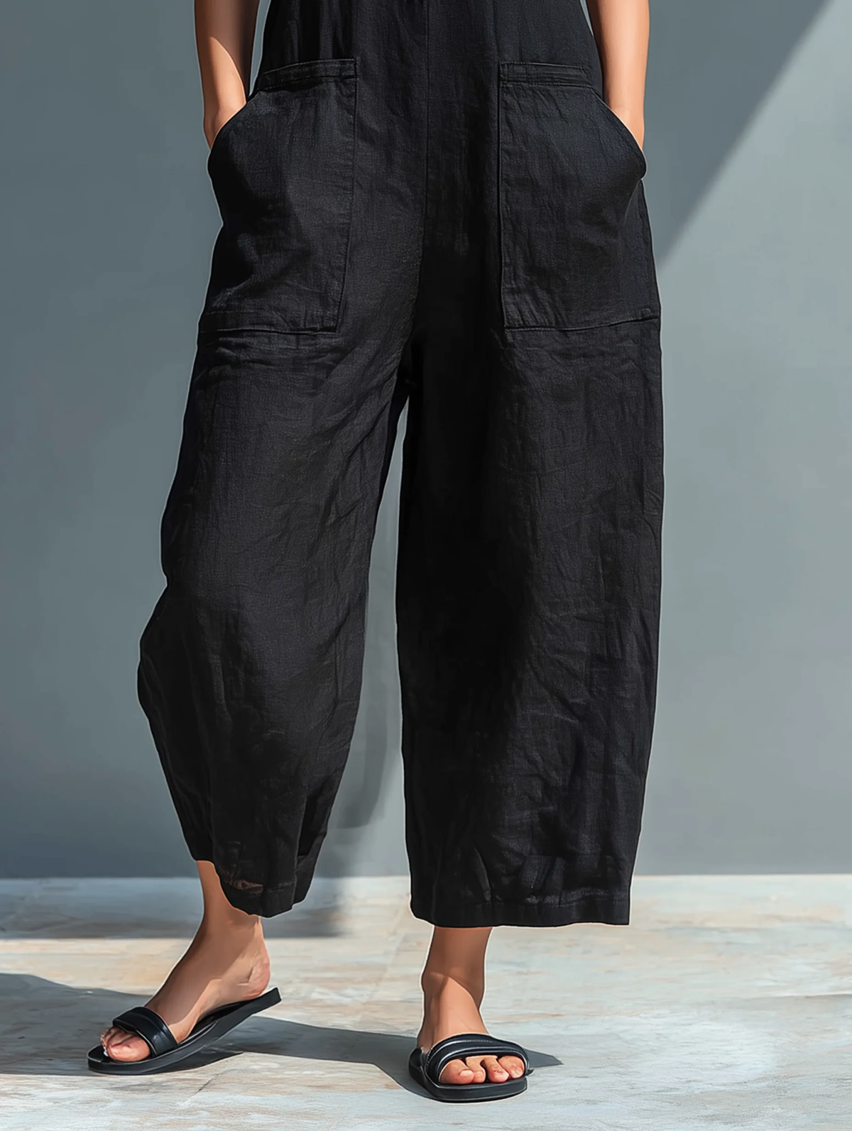 Women's Button Front Linen-Blend Jumpsuit, Sleeveless