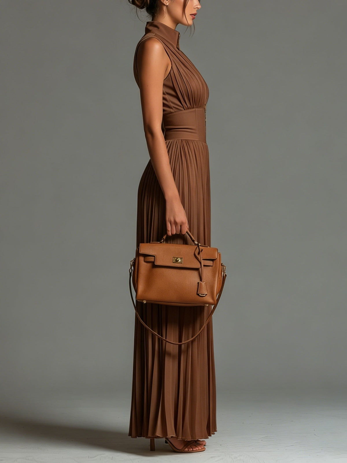 Women's Pleated Chiffon Wide Leg Jumpsuit, V-Neck Zip Front