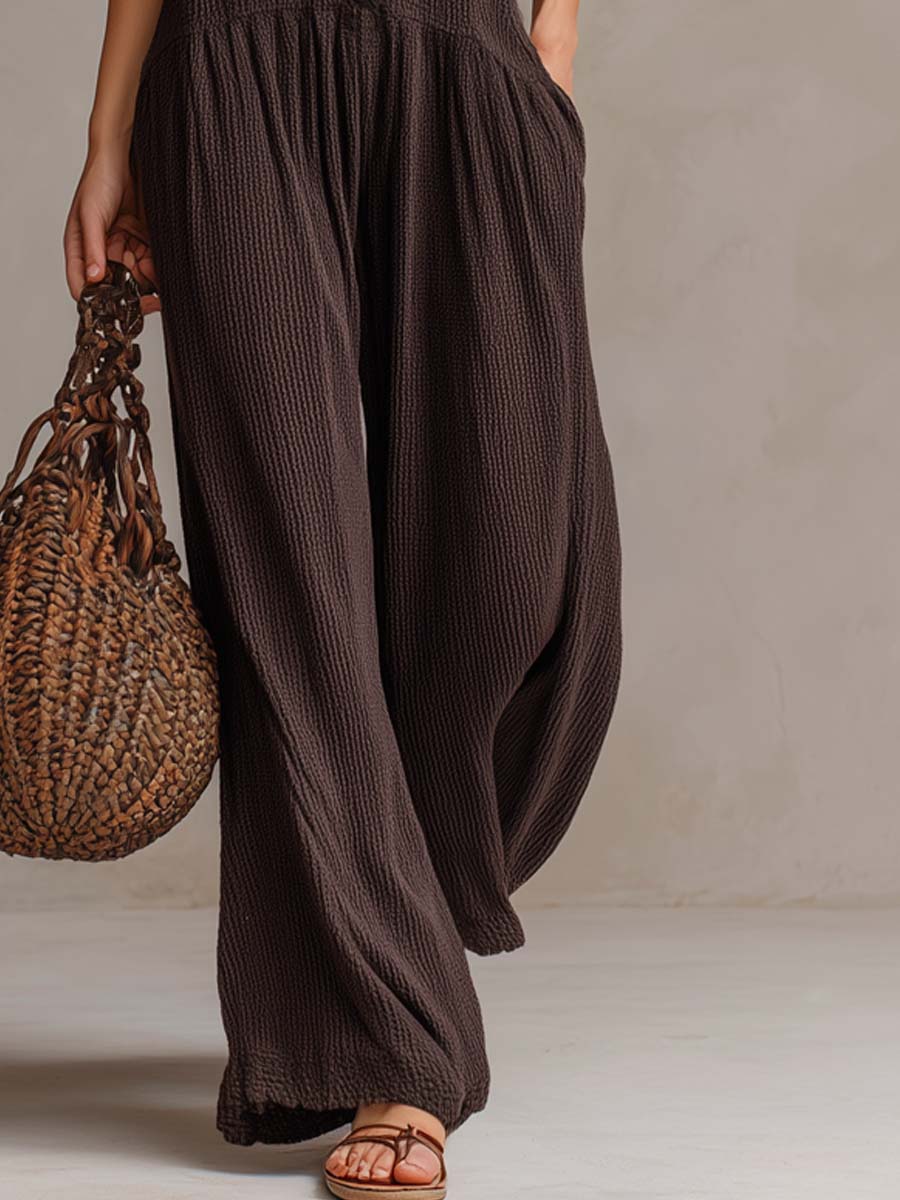 Women's Ruffle V-Neck Wide Leg Jumpsuit