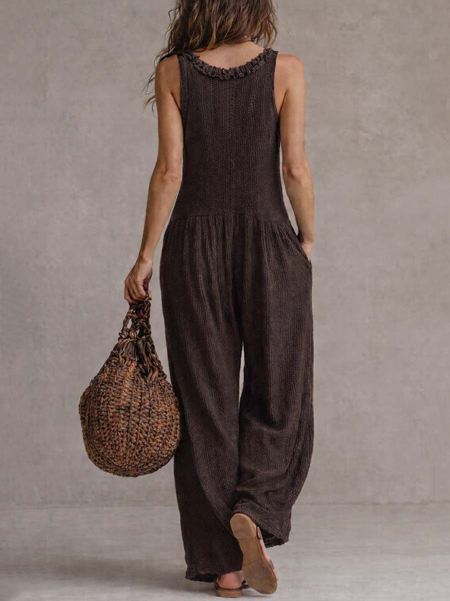 Women's Ruffle V-Neck Wide Leg Jumpsuit