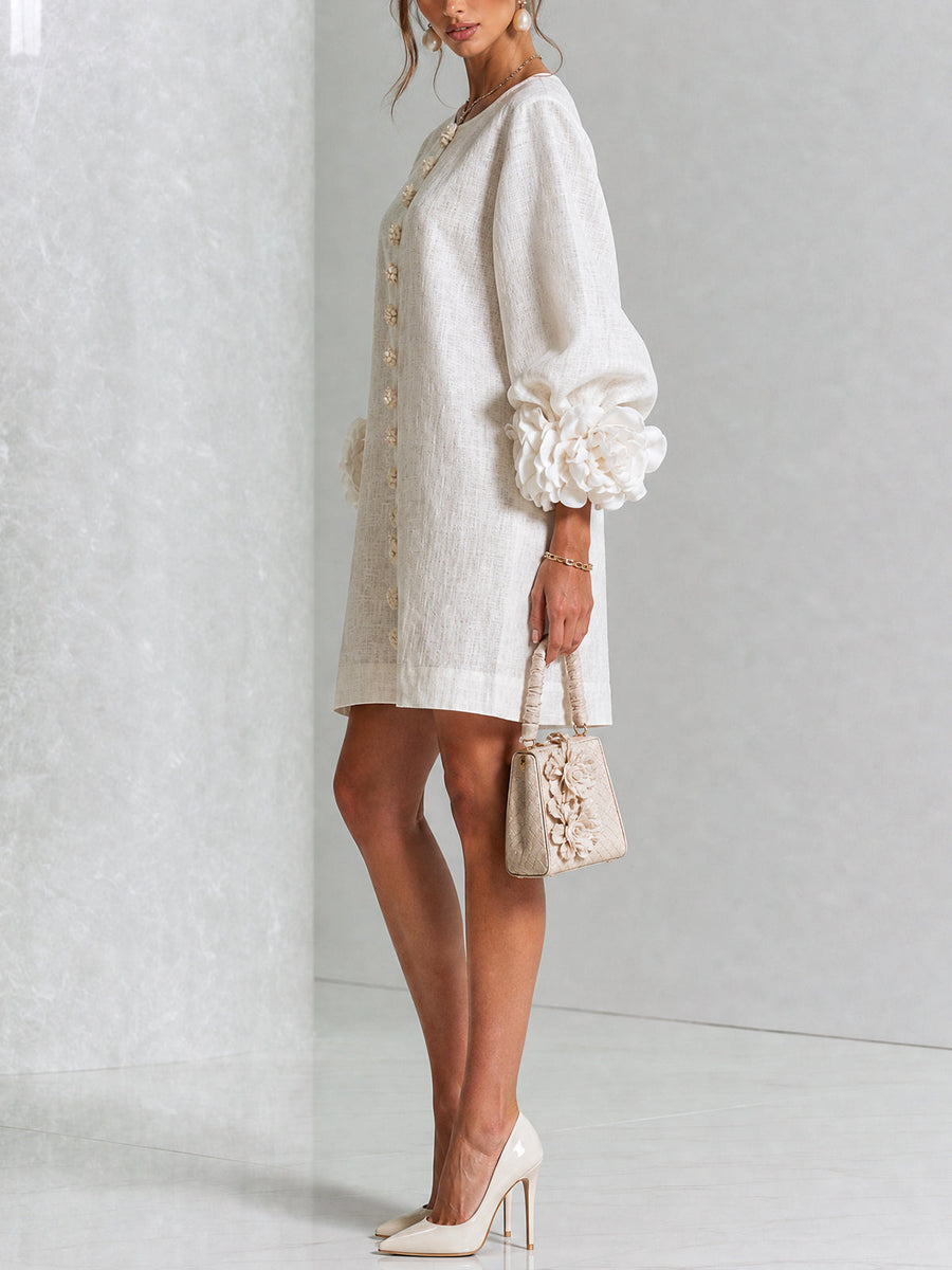 Rosalie button-down mini dress with rose-knot cuffs – view 2