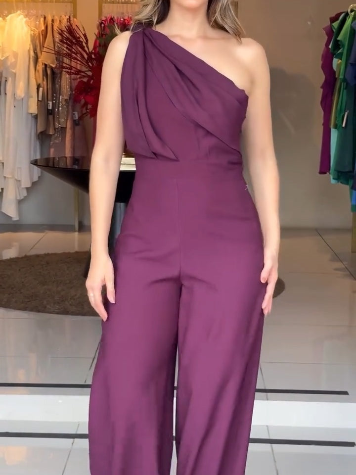 Women's One-Shoulder Jumpsuit, Purple
