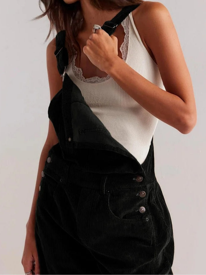 Women's Corduroy Overalls, Wide Leg Adjustable Straps