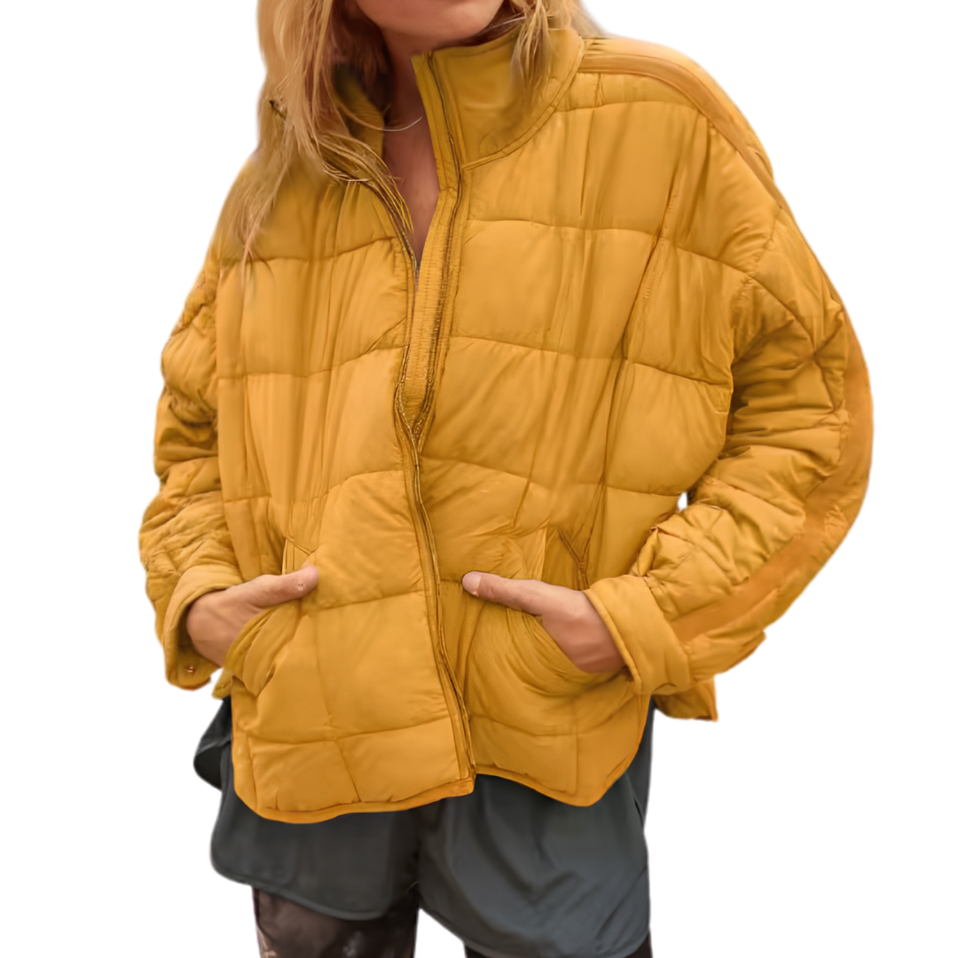 Women's Puffer Jacket, Cropped Relaxed Fit Mock Neck