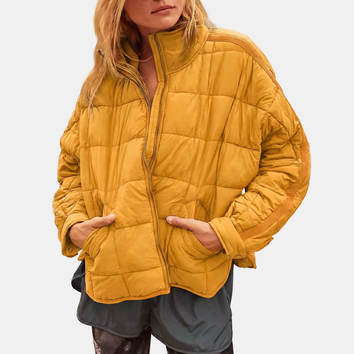 Women's Puffer Jacket, Oversized Quilted Stand Collar Zip Up