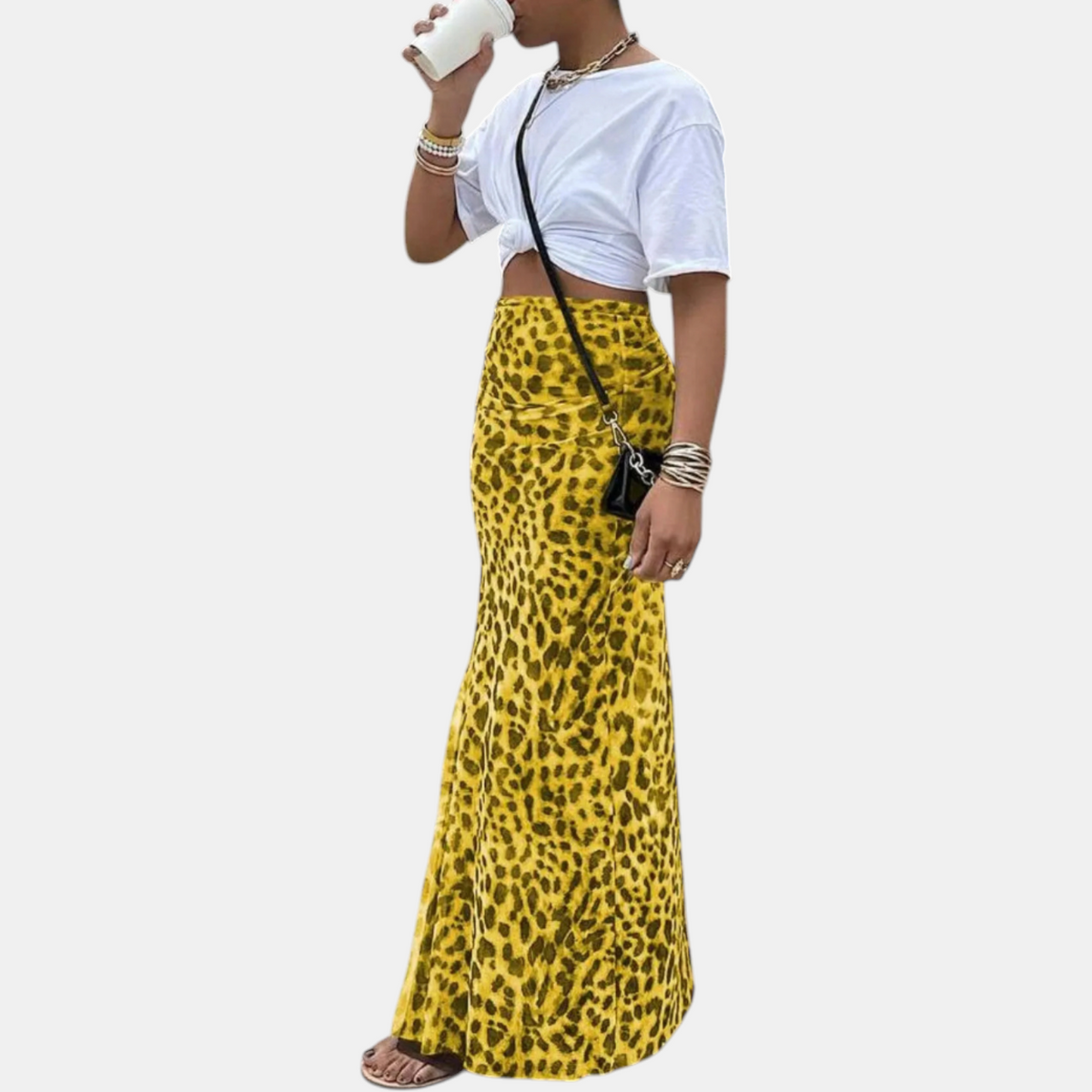 Women's Leopard Print Maxi Skirt, High Waist Fitted Fishtail Hem