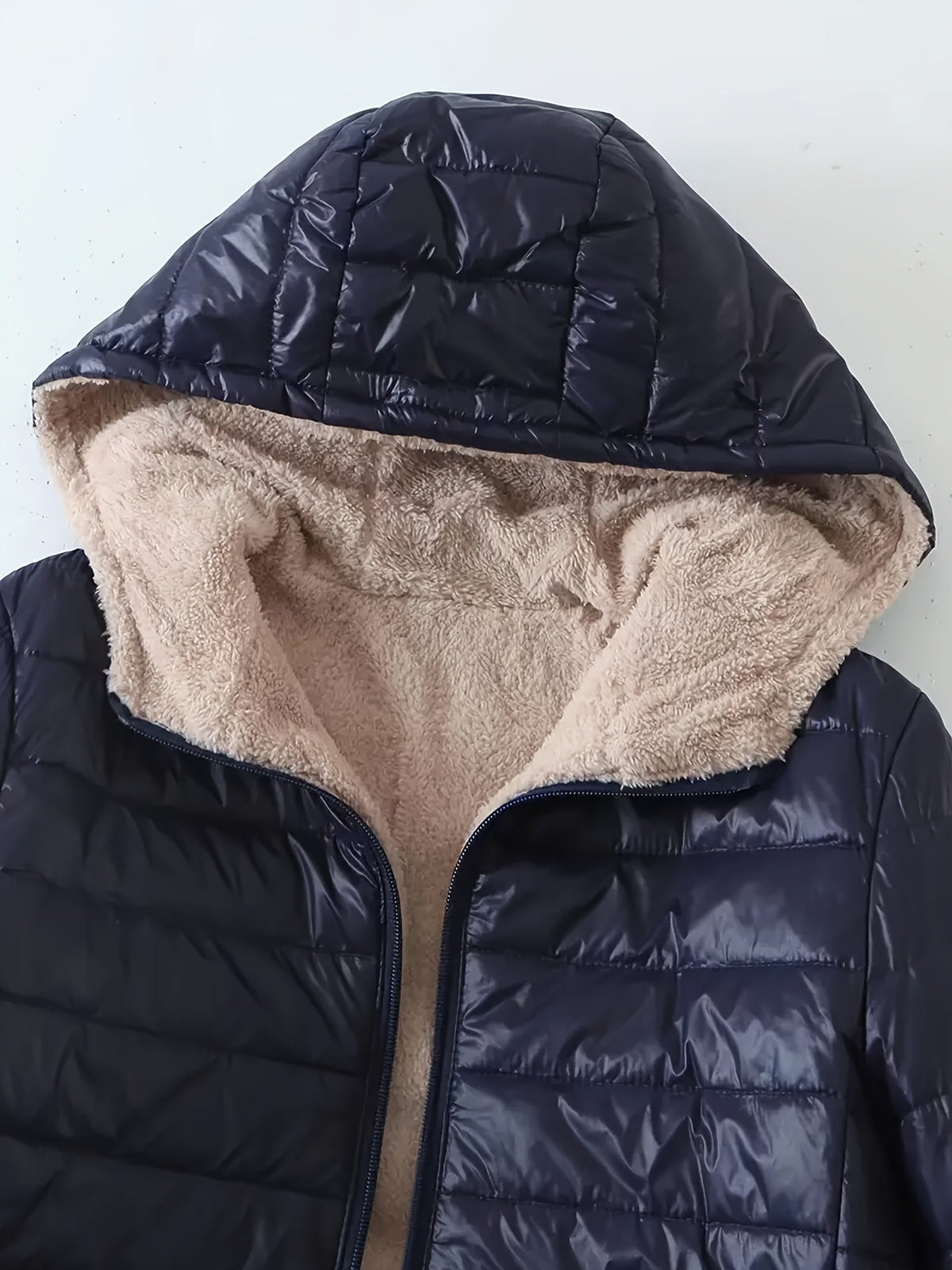 Women's Puffer Jacket with Hood, Sherpa Lined Mid Length Quilted Coat