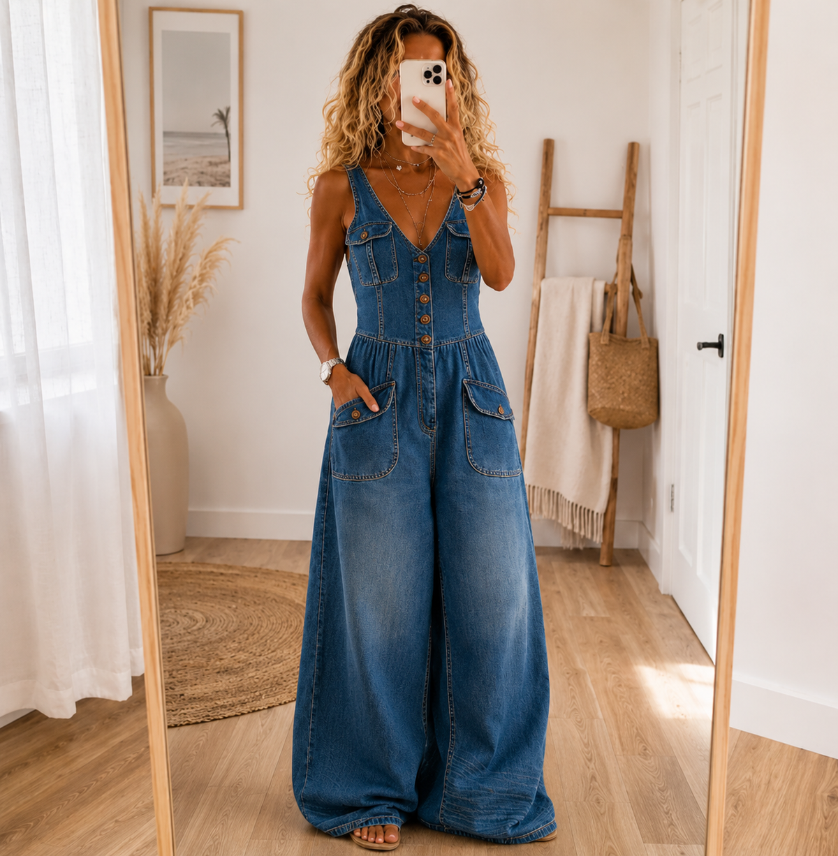 Sophie Wide-Leg Denim Jumpsuit