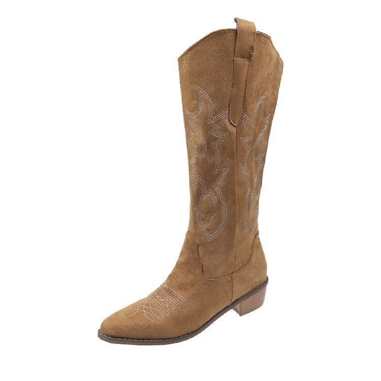 Women's Embroidered Denim Western Boots, Chunky Heel