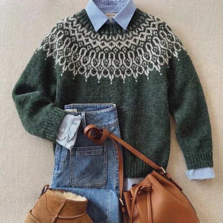 Forest Green Nordic Yoke Sweater Deborah