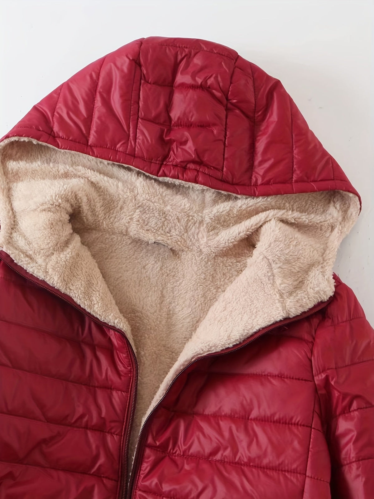 Women's Puffer Jacket with Hood, Sherpa Lined Mid Length Quilted Coat