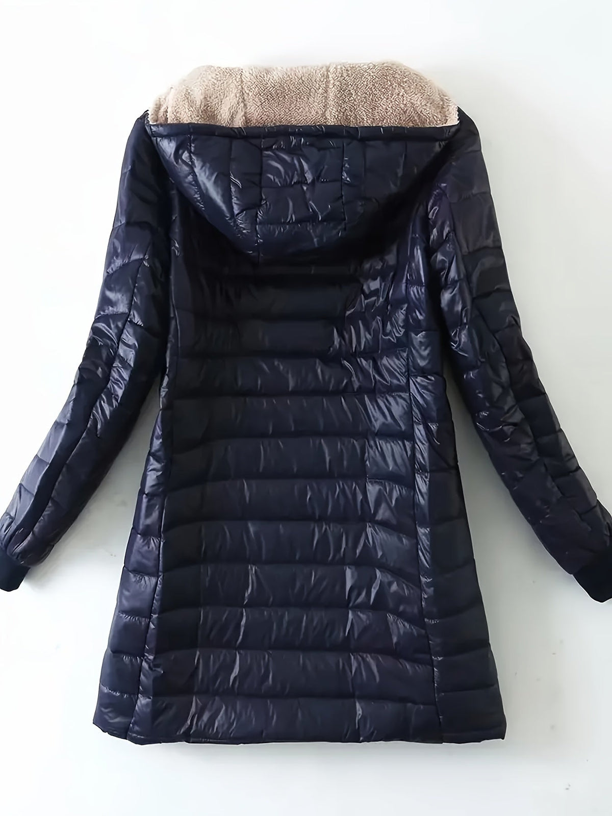 Women's Puffer Jacket with Hood, Sherpa Lined Mid Length Quilted Coat