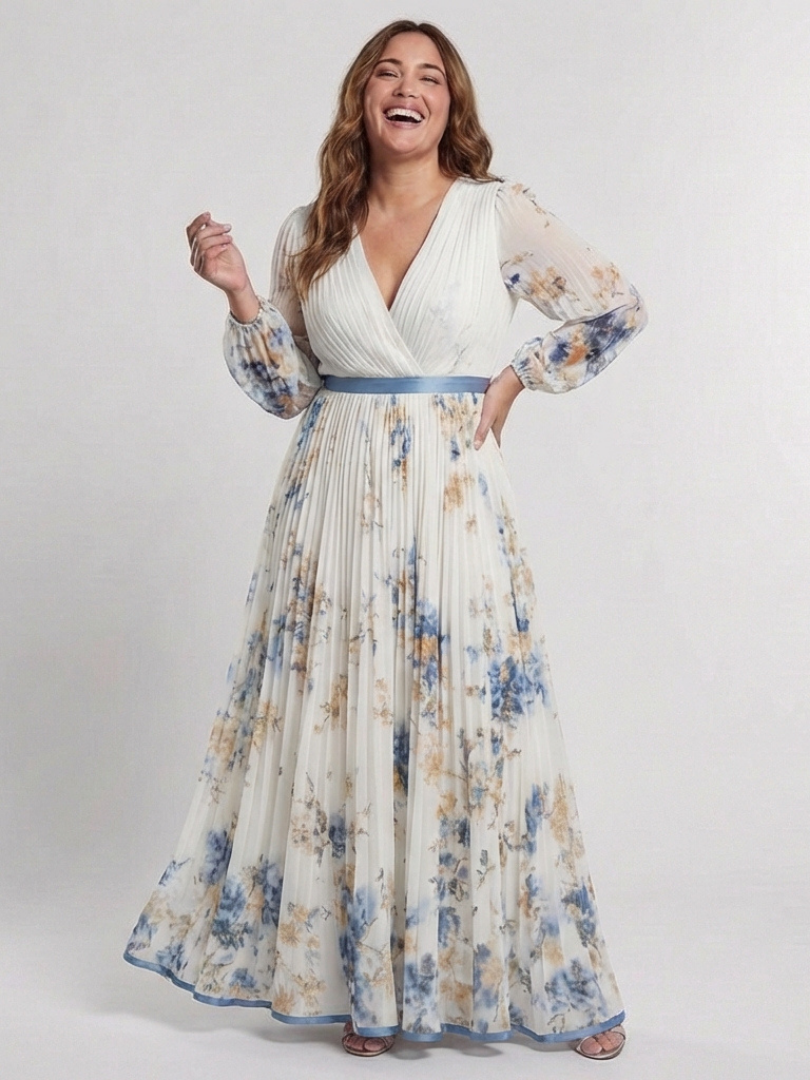 Violet™ | Long Sleeve V Neck Floral Maxi Dress