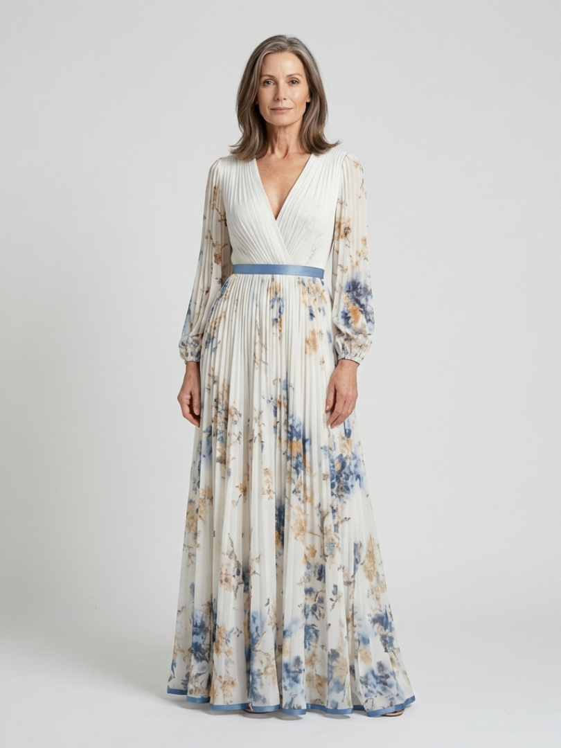 Violet™ | Long Sleeve V Neck Floral Maxi Dress
