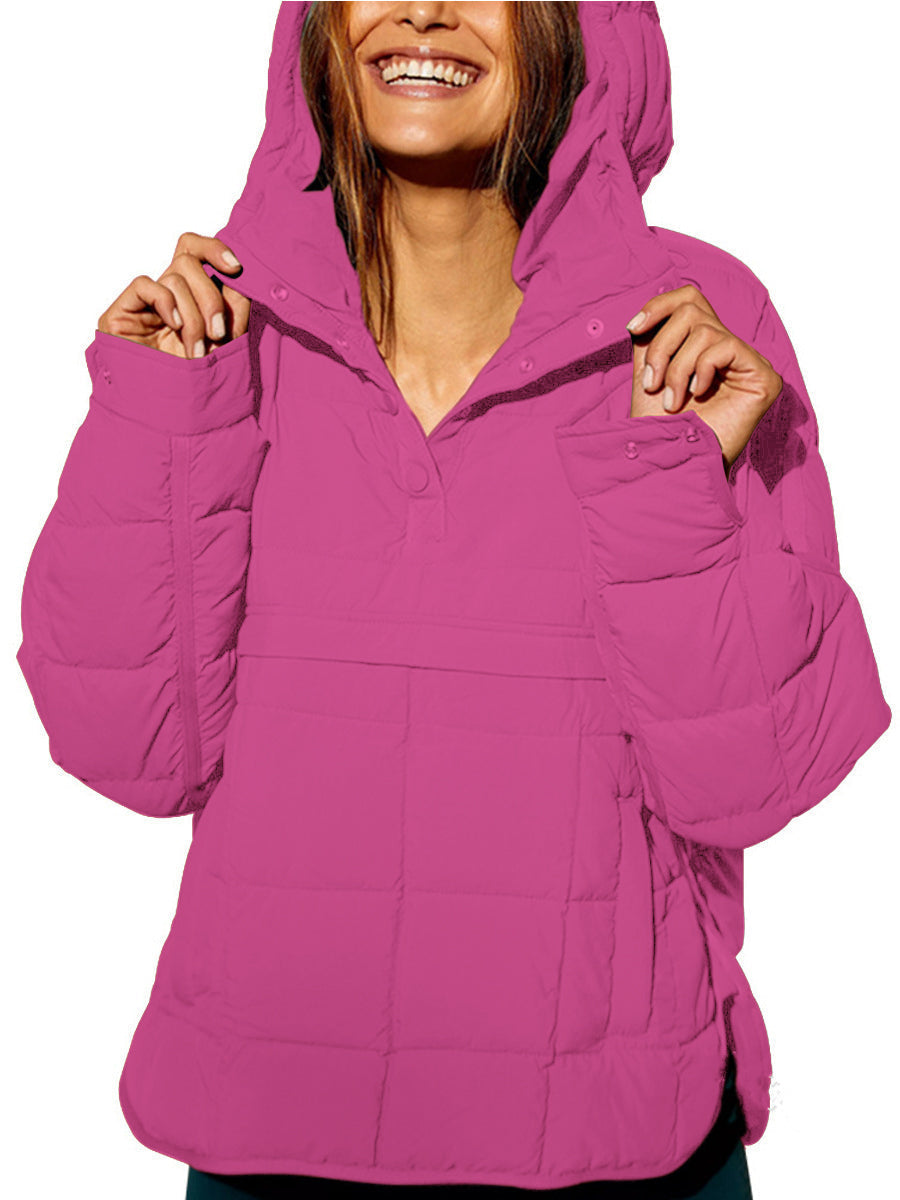 Women's Puffer Jacket, Quilted Pullover Anorak with Snap Collar