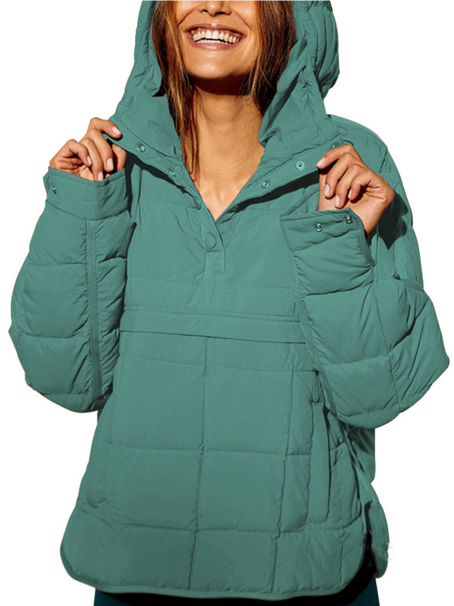 Women's Puffer Jacket, Quilted Pullover Anorak with Snap Collar