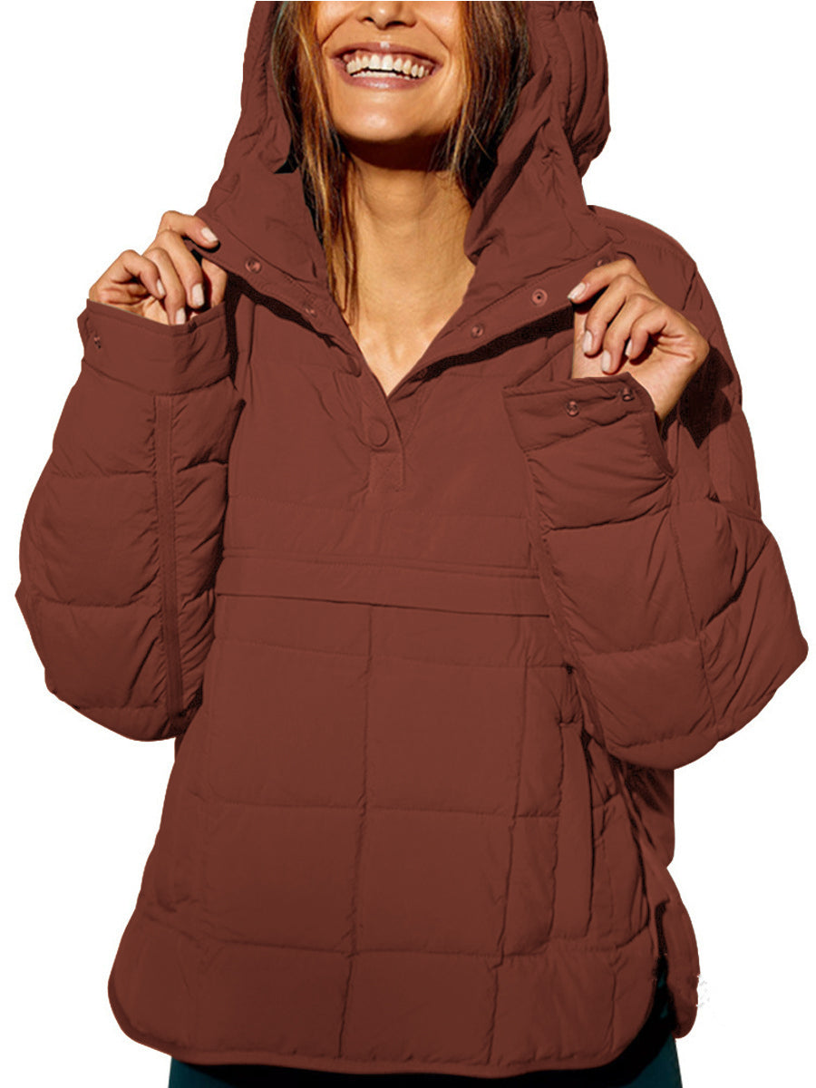 Women's Puffer Jacket, Quilted Pullover Anorak with Snap Collar