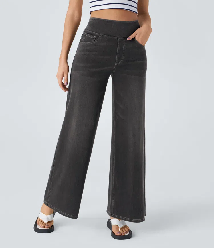 Women's Wide Leg Pants, High Waist Pull-On Jeans