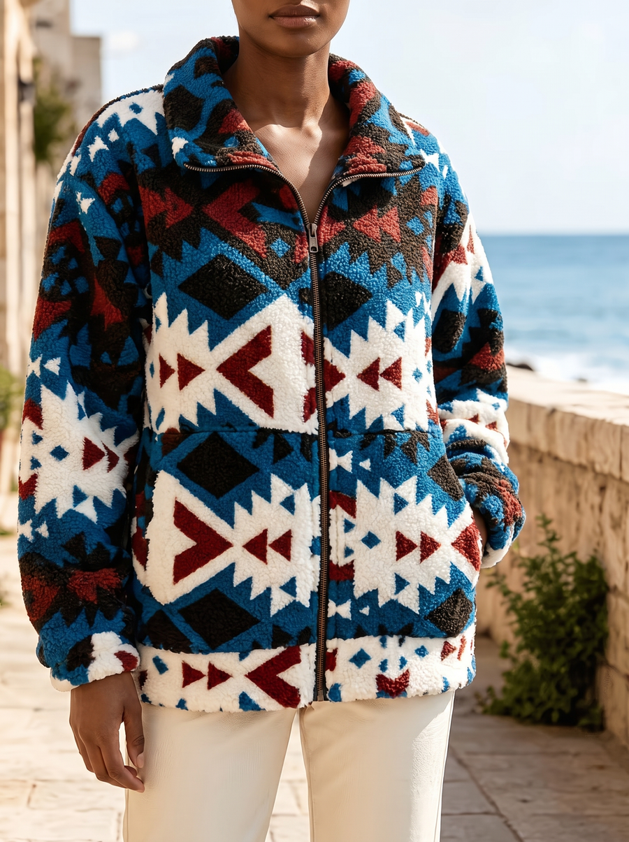 Calanthe™ | Teal Aztec Sherpa Jacket
