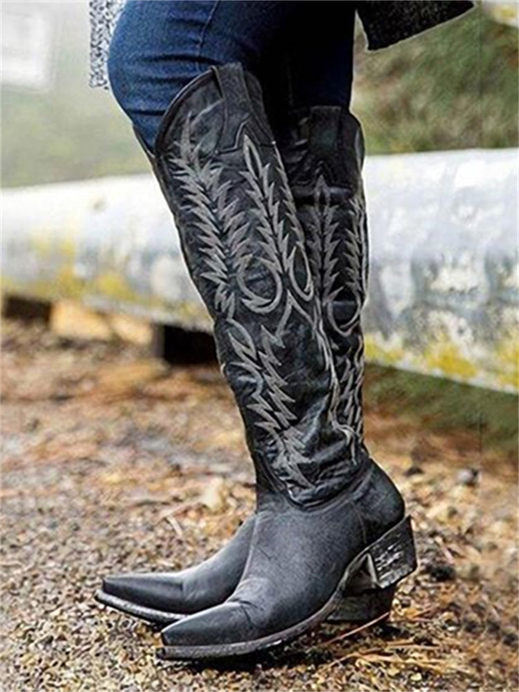 Women's Embroidered Knee-High Cowboy Boots