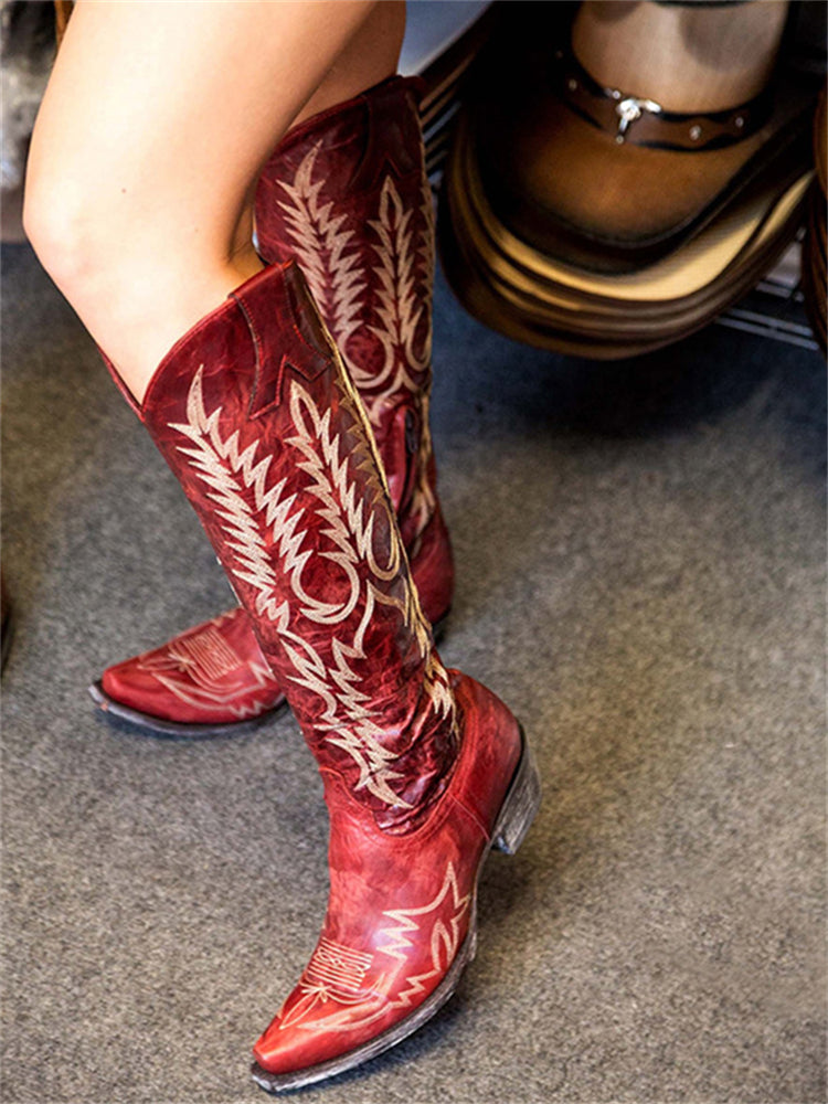 Women's Embroidered Knee-High Cowboy Boots