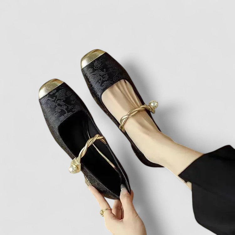 CAMILLE | SATIN MARY JANES WITH JEWELED HEEL