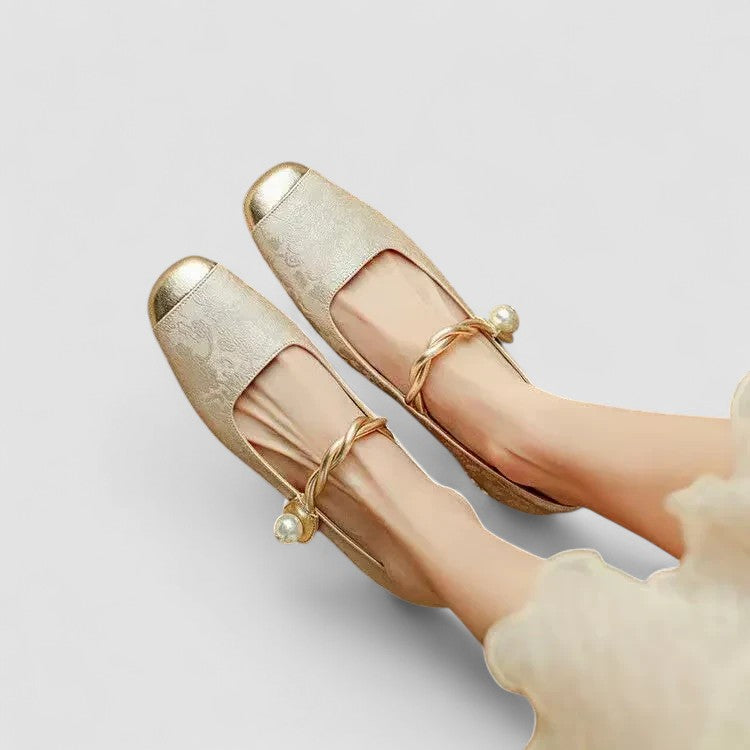 CAMILLE | SATIN MARY JANES WITH JEWELED HEEL