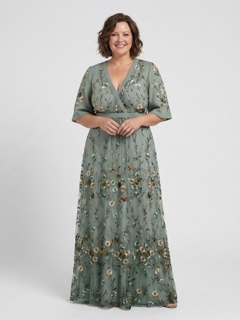 Grace™ | Floral V Neck Short Sleeve Maxi Dress