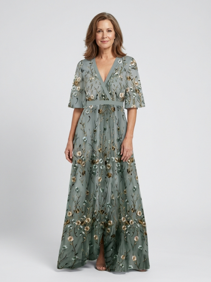 Grace™ | Floral V Neck Short Sleeve Maxi Dress