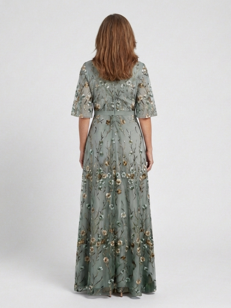 Grace™ | Floral V Neck Short Sleeve Maxi Dress