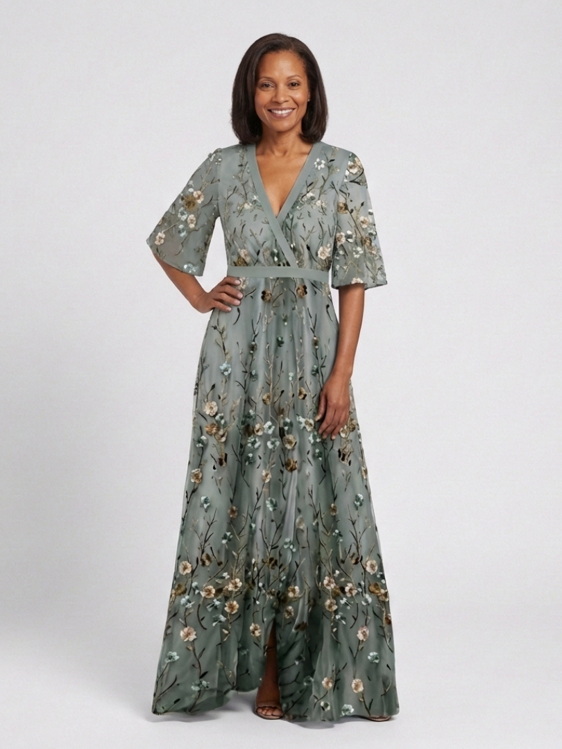 Grace™ | Floral V Neck Short Sleeve Maxi Dress