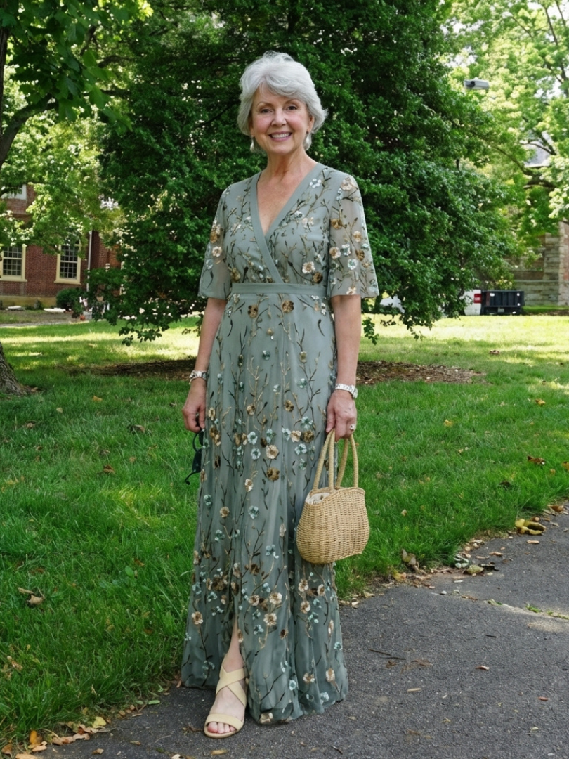 Grace™ | Floral V Neck Short Sleeve Maxi Dress