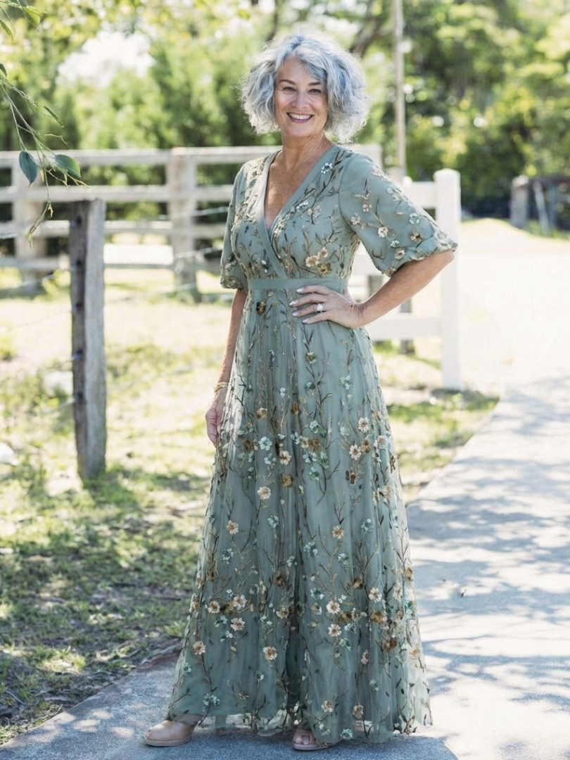 Grace™ | Floral V Neck Short Sleeve Maxi Dress