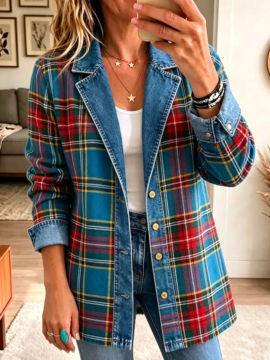 Lisbet™ | Tartan Plaid Denim Blazer
