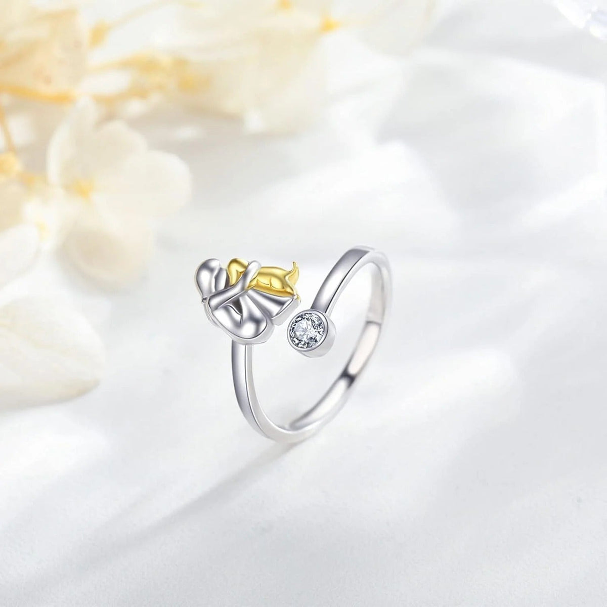 Sterling Silver Dog Ring wit Zirconia – Adjustable & Handmade