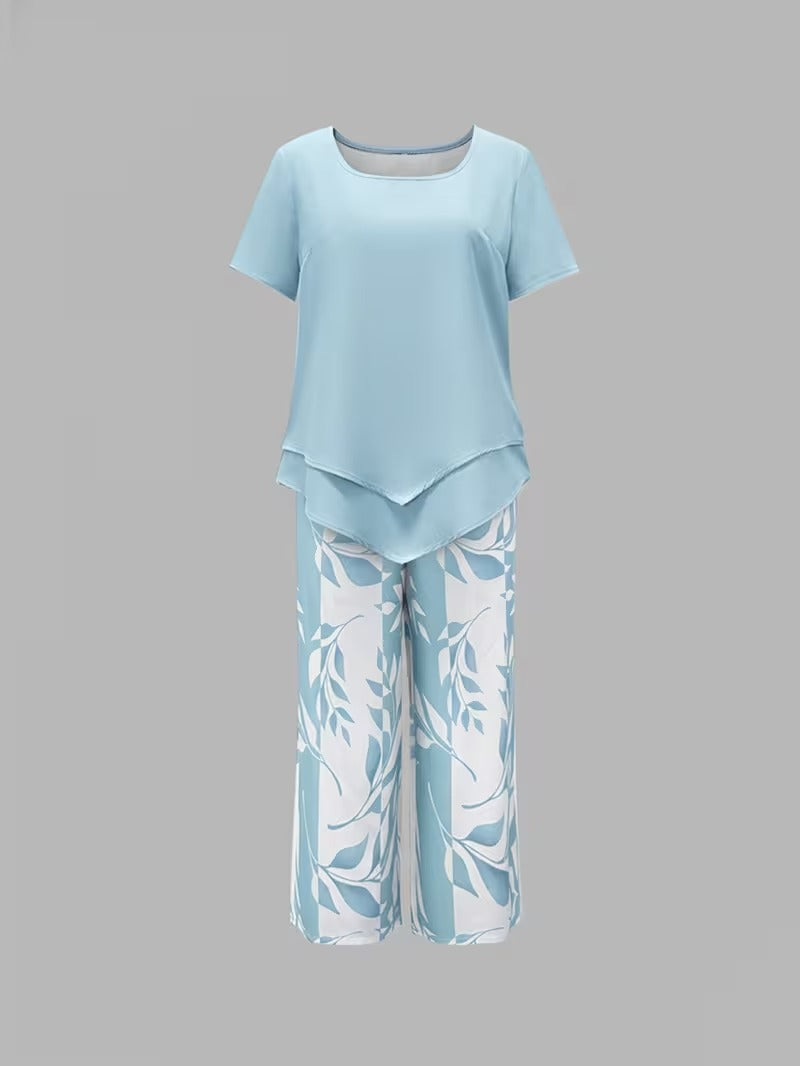 Avy™ | Casual Leaf Print Two-Piece Set