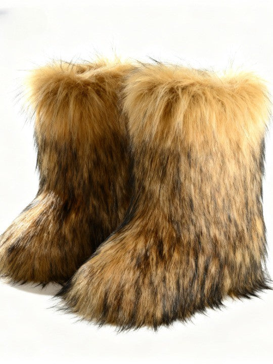 Women's Faux Fur Mid-Calf Boots, Plush Lined Flat