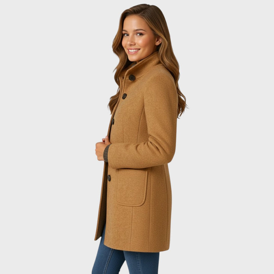 Delores | Structured Wool-Blend Coat with Stand Collar and Button Closure