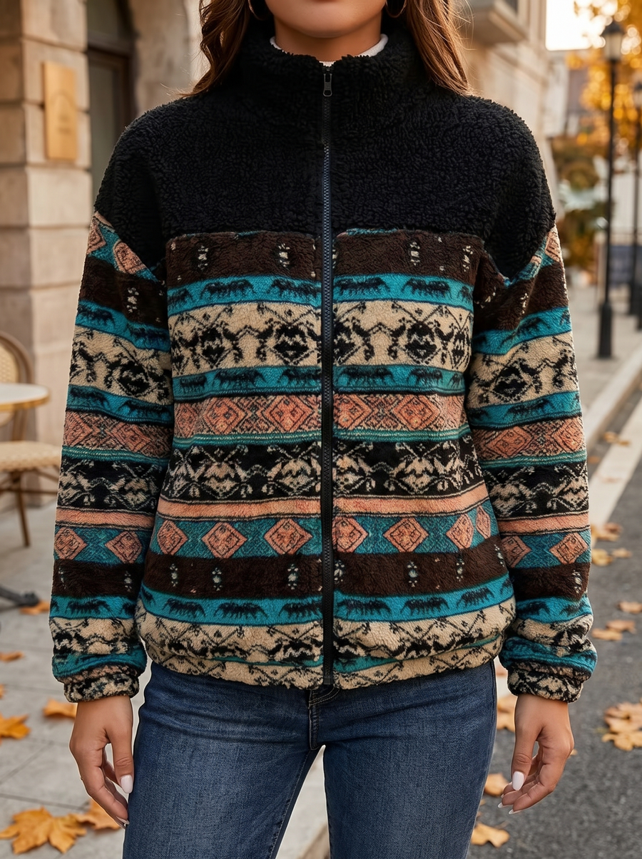 Ravella™ | Striped Aztec Sherpa Jacket