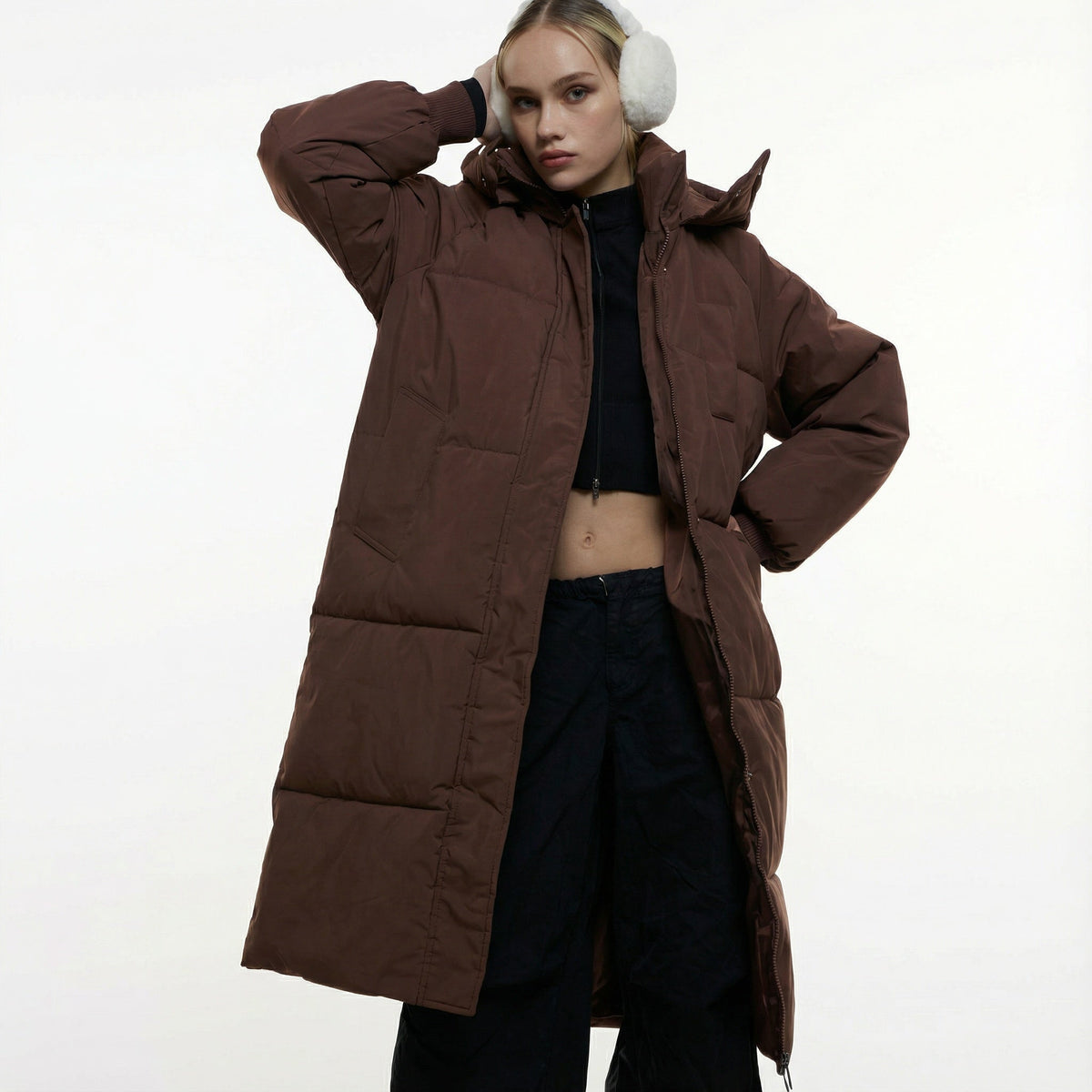 Women's Long Puffer Jacket, Oversized Longline Hooded Midi Coat
