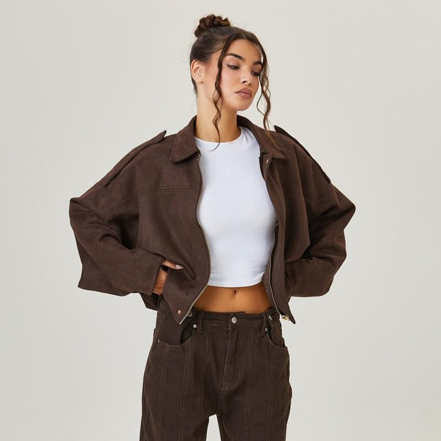 Victoria | Women's Vintage-Inspired Oversized Faux Suede Bomber Jacket